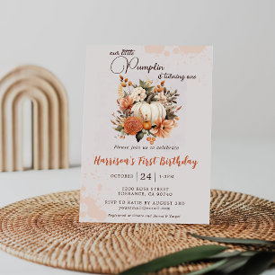 Little Pumpkin Fall Wildflower Pattern Birthday Invitation