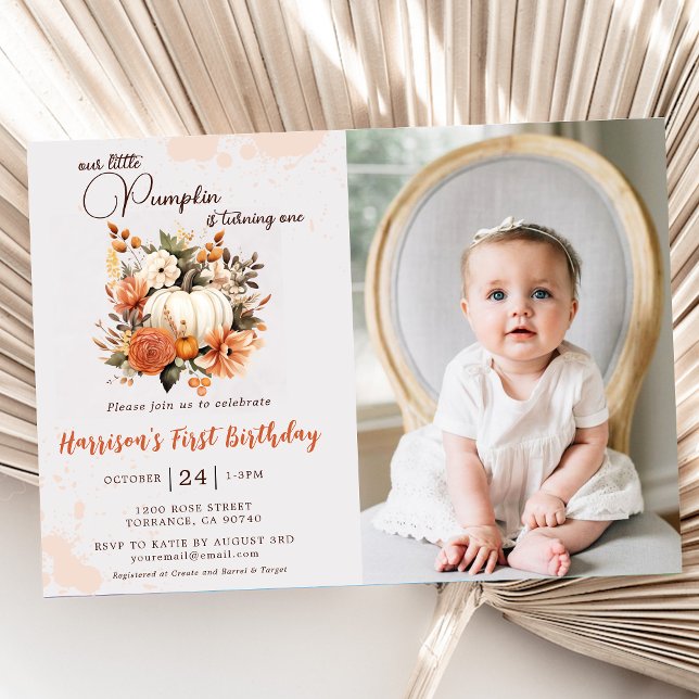 Little Pumpkin Fall Wildflower Pattern Birthday  Invitation (Creator Uploaded)