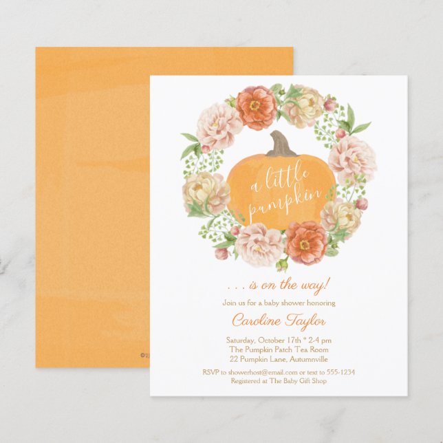 Little Pumpkin Fall Wreath Baby Shower Invitation (Front/Back)