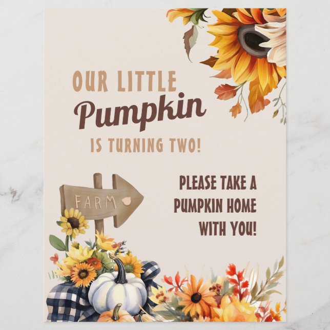 Little Pumpkin Farm Birthday Favour Sign (Front)