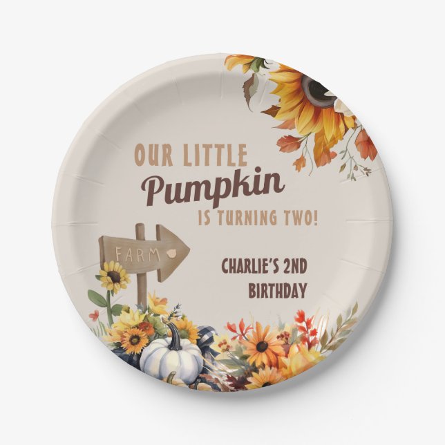 Little Pumpkin Farm Birthday Paper Plate (Front)