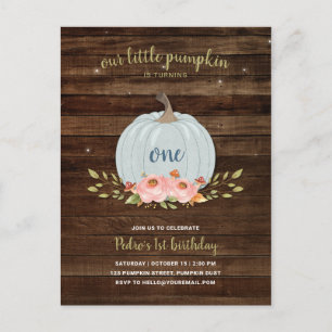 Little Pumpkin First Birthday 1st Boy Autumn Fall Invitation Postcard