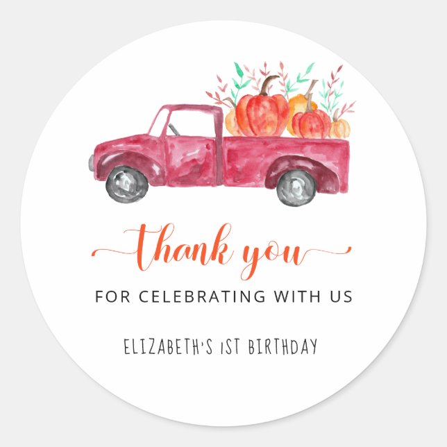 Little Pumpkin First Birthday Fall Thank you Cute Classic Round Sticker (Front)