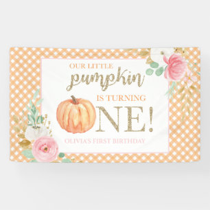 Little Pumpkin first birthday floral and plaid Banner