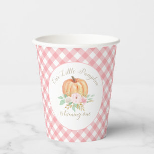Little Pumpkin First Birthday Floral Pink Plaid  Paper Cups