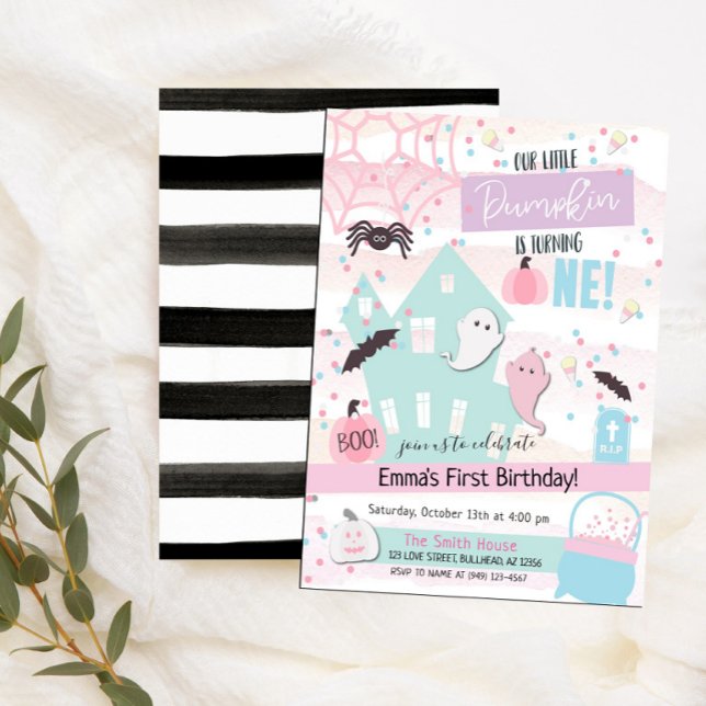 Little Pumpkin First Birthday Halloween Pastel Invitation (Creator Uploaded)