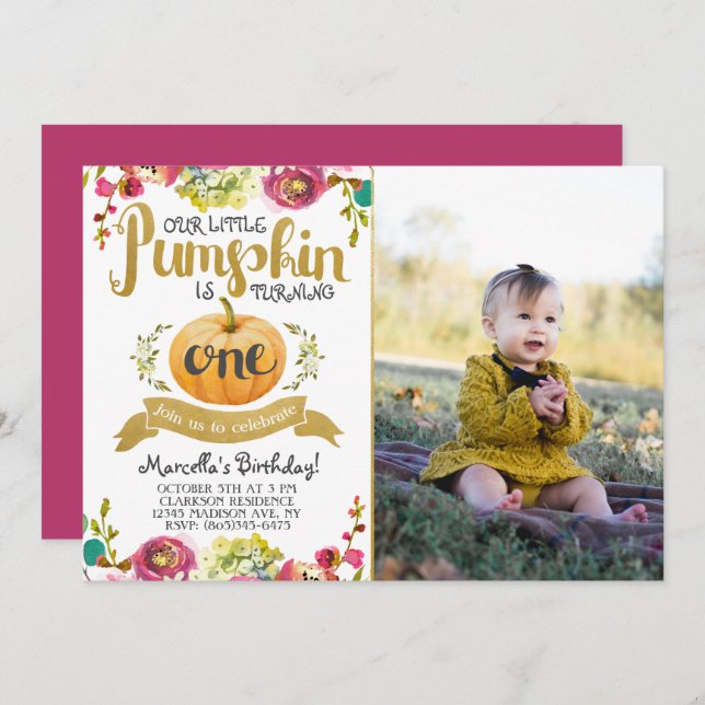 Little Pumpkin First Birthday Invitation (Front/Back)