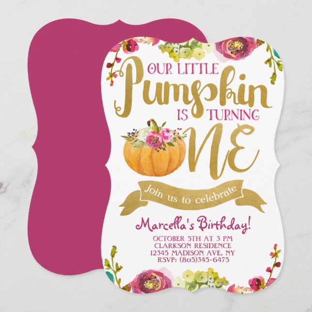 Little Pumpkin First Birthday Invitation (Front/Back)