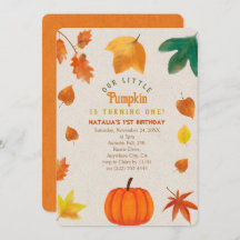  Little Pumpkin first birthday Invitation