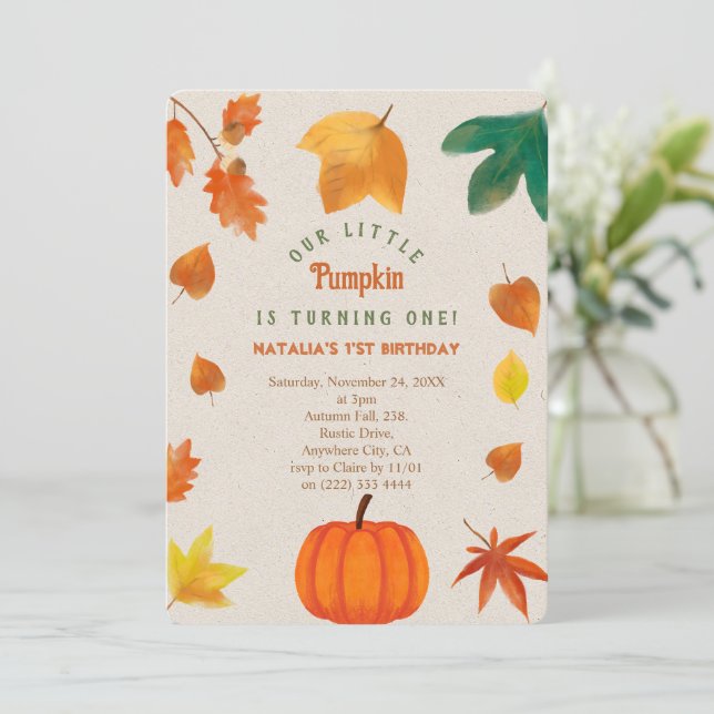  Little Pumpkin first birthday Invitation (Standing Front)