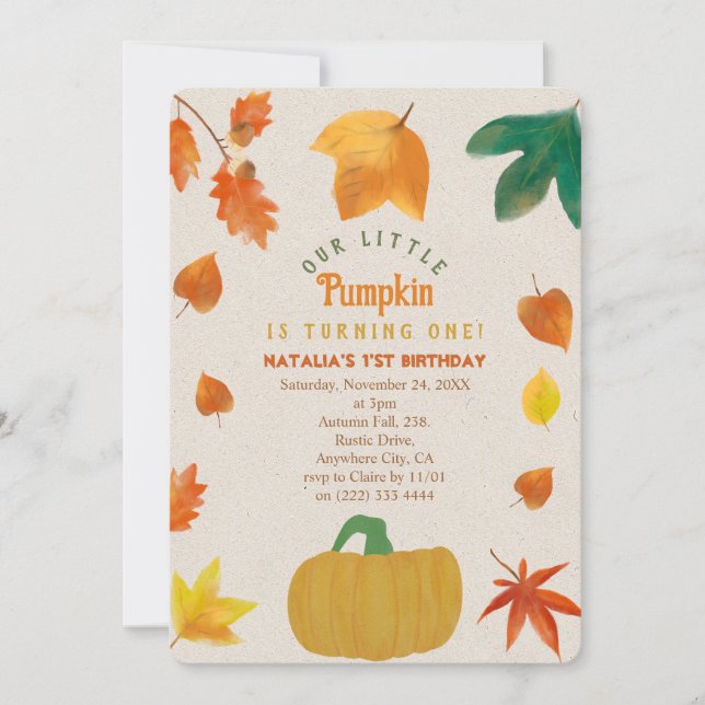  Little Pumpkin first birthday Invitation (Front)