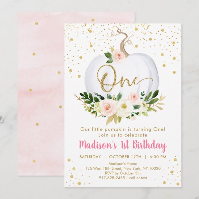 Little Pumpkin First Birthday Invitation (Front/Back)