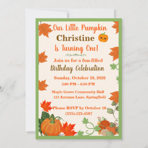 Little Pumpkin First Birthday Invitations