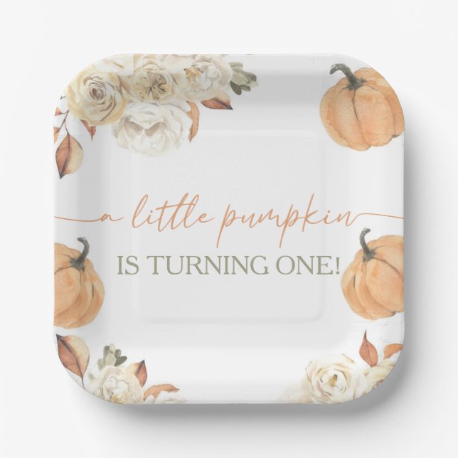 Little Pumpkin First Birthday Paper Plate (Front)