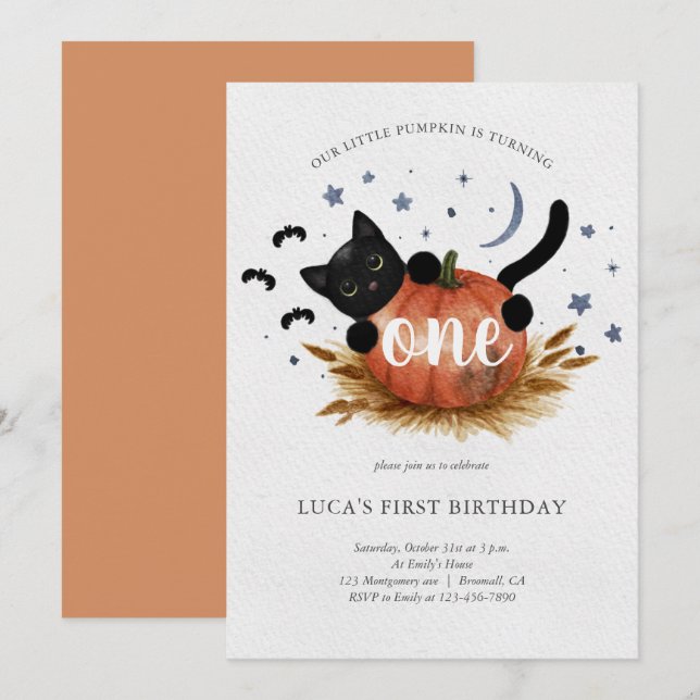 Little Pumpkin First Birthday Party Invitation (Front/Back)
