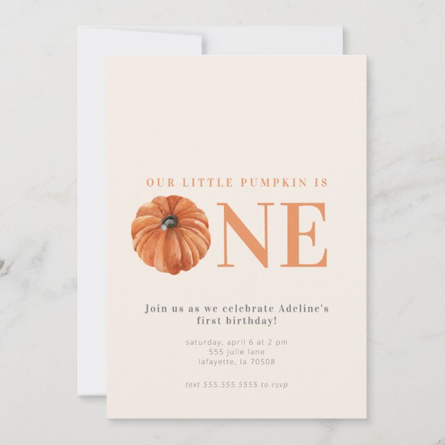 Little Pumpkin First Birthday Party Invitation (Front)