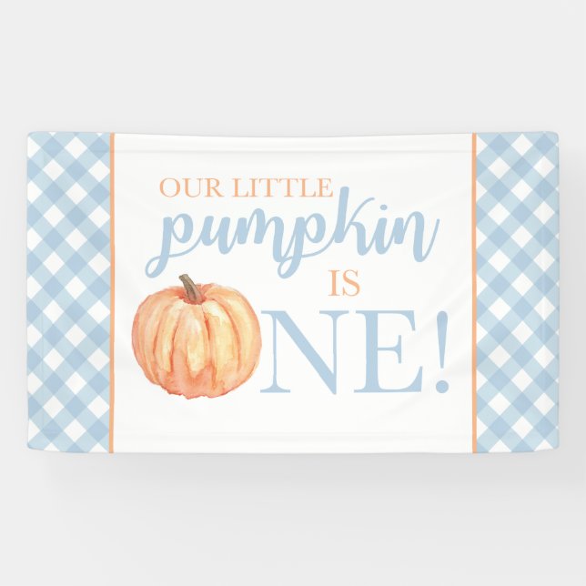 Little Pumpkin First Birthday Pastel Blue Banner (Horizontal)