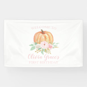 Little Pumpkin first birthday pink floral Banner