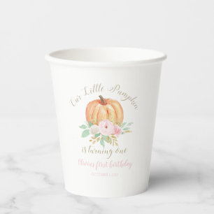 Little Pumpkin first birthday pink gold Paper Cups