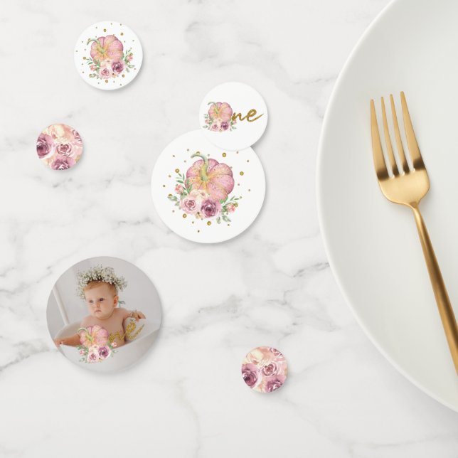 Little Pumpkin First Birthday Pink Photo Confetti (Group)