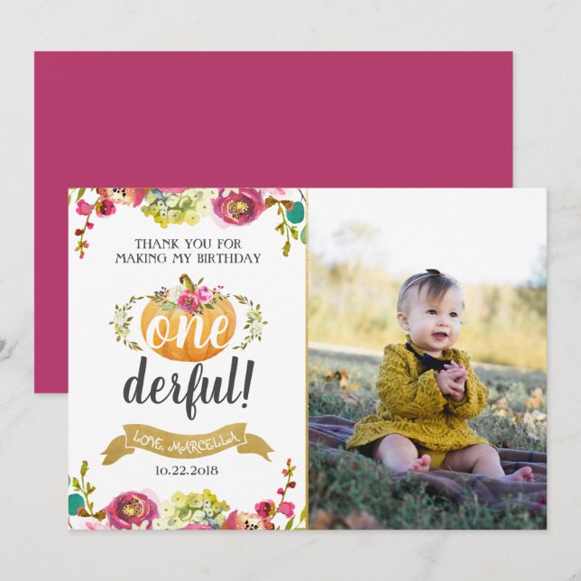 Little Pumpkin First Birthday Thank You Invitation (Front/Back)