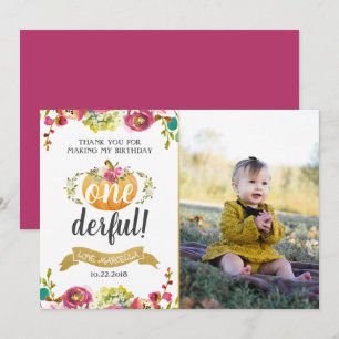 Little Pumpkin First Birthday Thank You Invitation