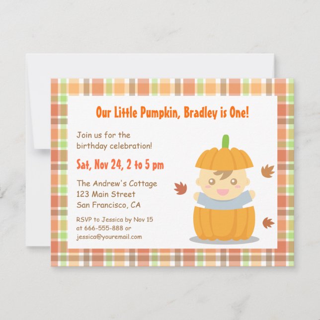 Little Pumpkin First Thanksgiving Birthday Party Invitation (Front)