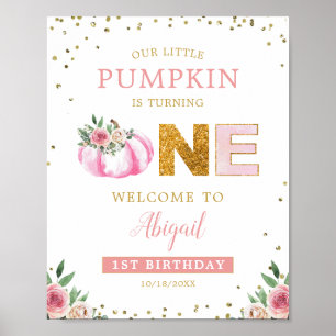Little Pumpkin Floral 1st Birthday Welcome Sign