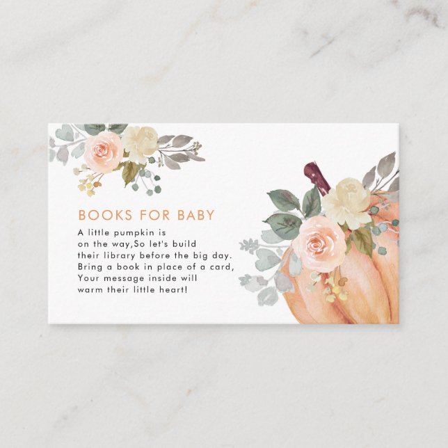 Little Pumpkin Floral Baby Shower Books for Baby Enclosure Card (Front)
