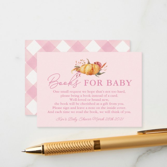 Little Pumpkin Floral Baby Shower Books for Baby Enclosure Card (Front/Back In Situ)