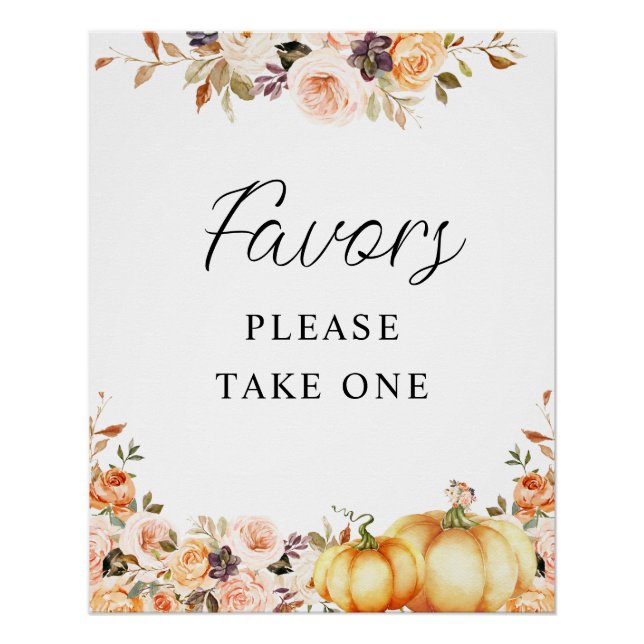 little pumpkin floral baby shower favours sign (Front)