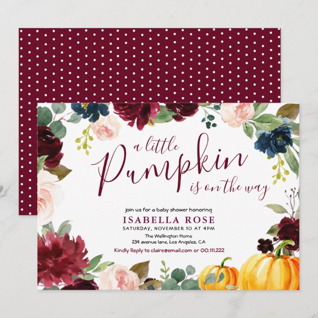 Little pumpkin floral baby shower invitation (Front/Back)