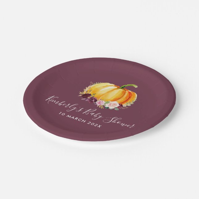 Little pumpkin floral baby shower paper plate (Angled)