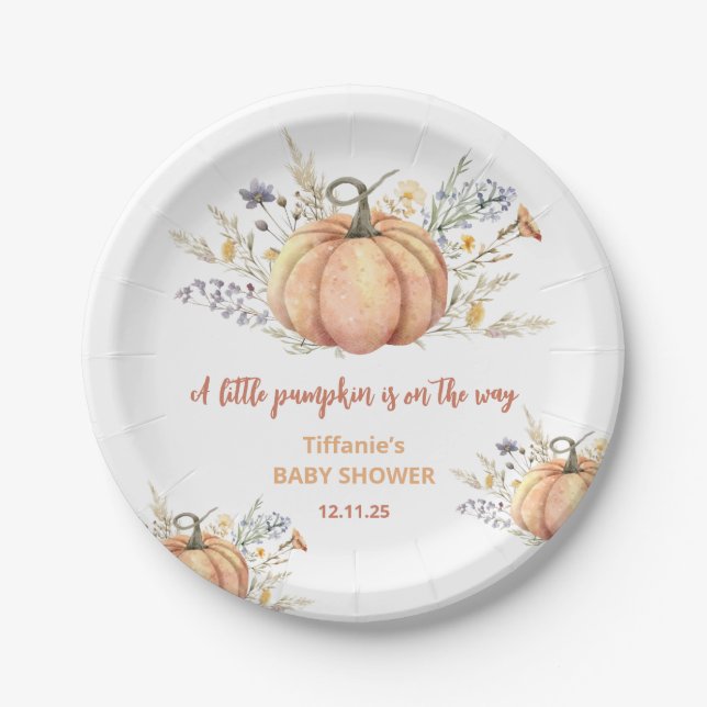 Little pumpkin floral baby shower Paper Plate (Front)