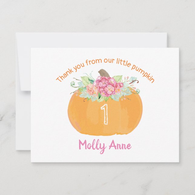 Little Pumpkin Floral Birthday Girl Fall Thank You Card (Front)