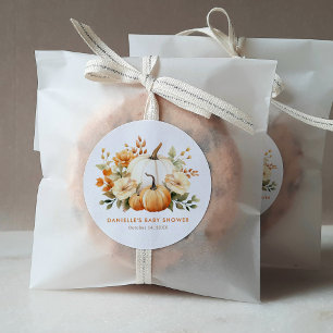 Little Pumpkin Floral Boho Botanical Baby Shower Classic Round Sticker