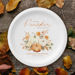 Little Pumpkin Floral Boho Botanical Baby Shower  Paper Plate<br><div class="desc">Little Pumpkin Floral Boho Botanical Baby Shower Paper Plates feature beautifully illustrated pumpkins among bohemian toned florals.</div>