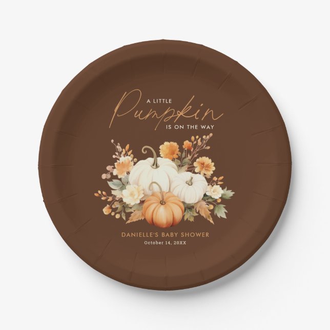 Little Pumpkin Floral Boho Botanical Baby Shower  Paper Plate (Front)
