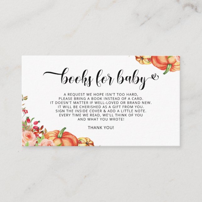 Little Pumpkin Floral Books for Baby Insert Card (Front)