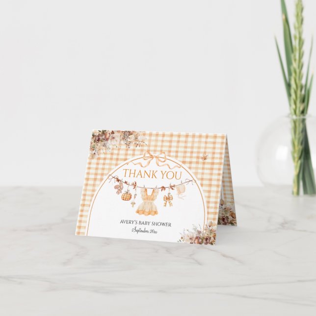 Little Pumpkin Floral Bow Fall Baby Shower Books Thank You Card (Front)