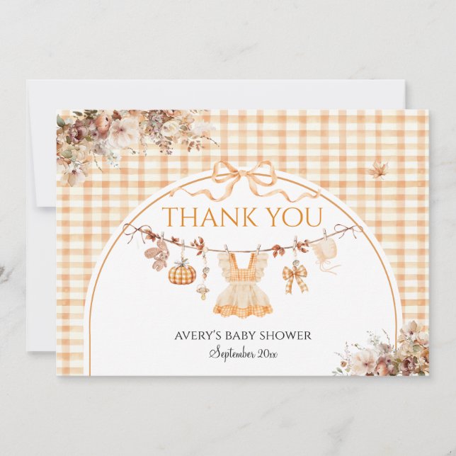 Little Pumpkin Floral Bow Fall Baby Shower Books Thank You Card (Front)