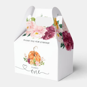 Little pumpkin floral burgundy 1st birthday party favour box