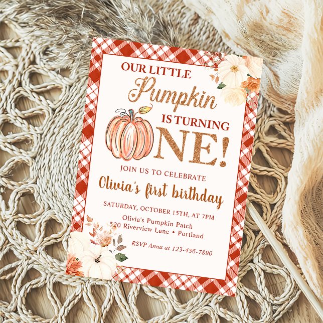 Little Pumpkin Floral Fall 1st Birthday Party Invitation (Creator Uploaded)