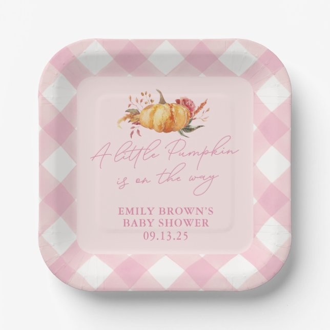 Little Pumpkin Floral Girl Baby Shower Paper Plate (Front)