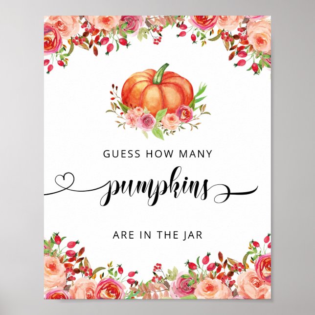 Little Pumpkin Floral Guess How Many Pumpkins  Poster (Front)
