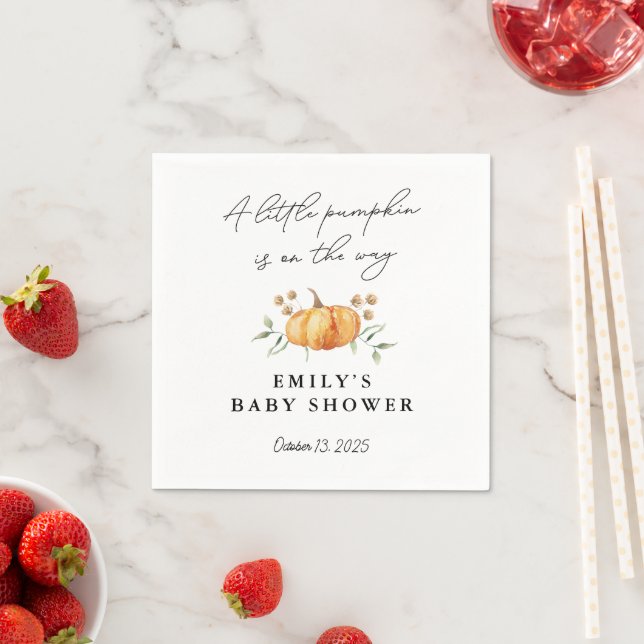 Little Pumpkin Floral Neutral Baby Shower Napkin (Insitu)