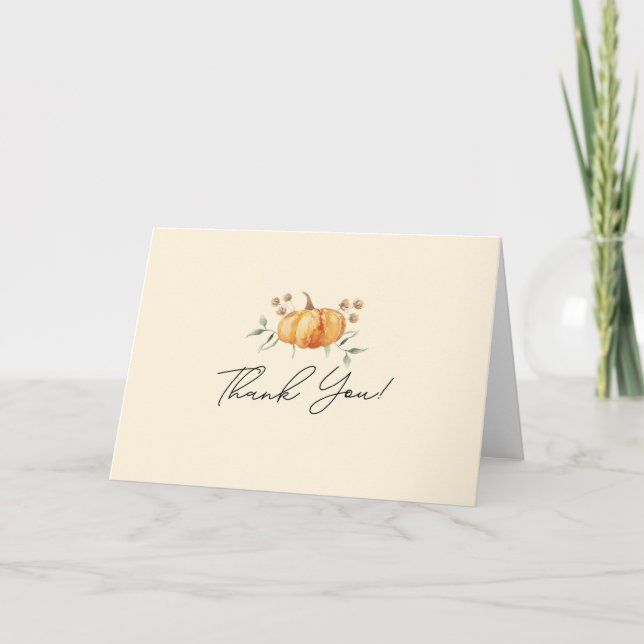Little Pumpkin Floral Neutral Baby Shower Thank You Card (Front)