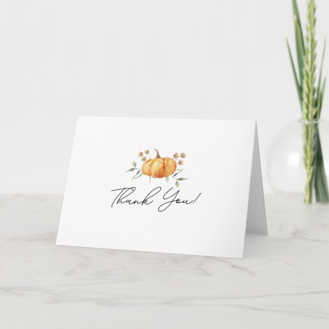 Little Pumpkin Floral Neutral Baby Shower Thank You Card (Front)