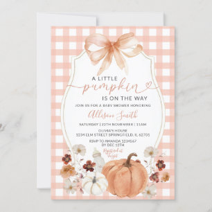 Little Pumpkin Floral Orange Gingham Baby Shower Invitation
