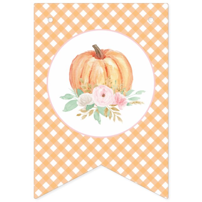 Little Pumpkin Floral orange Plaid first birthday Bunting (First Flag)